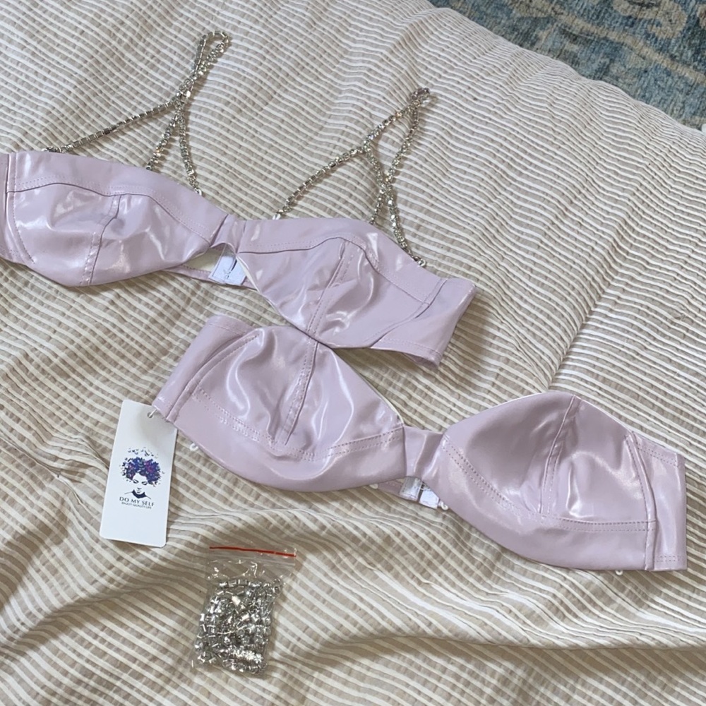 DO MY SELF Lavender Chained Faux Leather Wireless Bra Size L (2 Pack)